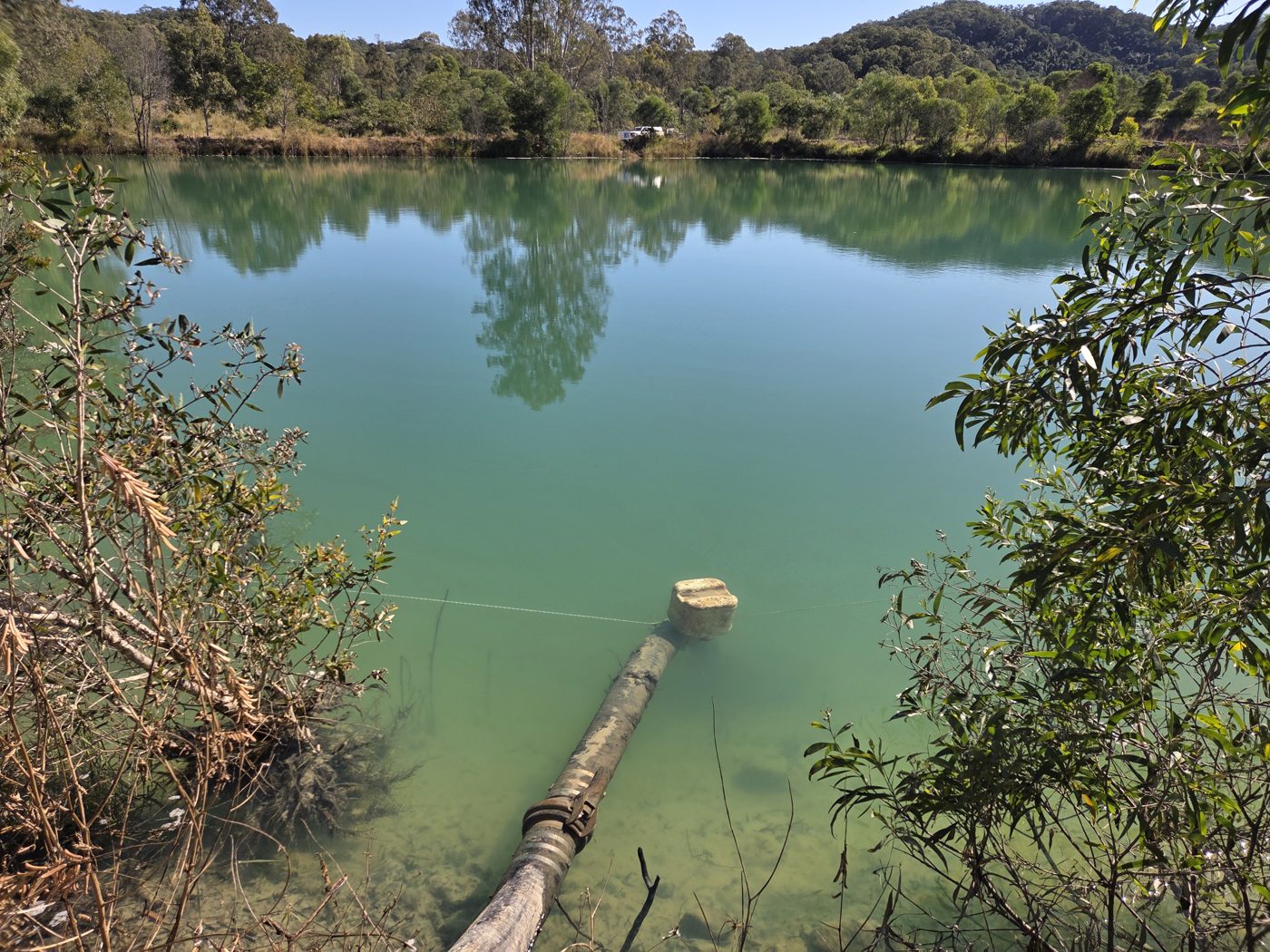 Treated water in a lake with a discharge pipe